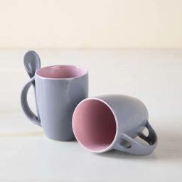Gyamati Hand Painted Ceramic Coffee Mug With Spoon - Set Of 2-2