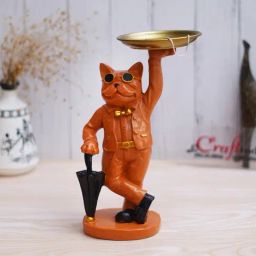 eCraftIndia Multicolor Polyresin  Bulldog Statue in Glasses Holding Black Umbrella Showpiece-image-27
