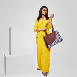 ZOUK Kovil Blue Printed Tote Handbag-image-1