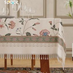 Urban Space Polyester Ivyrose Snow White Antiskid Table Cover - 4 Seater-image-27