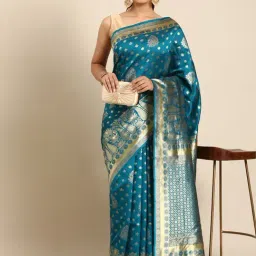 Mohey Blue Silk Woven Saree With Blouse-image-78