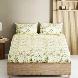 Bianca Palladium Light Yellow Cotton Floral 144 TC King Flat Bedsheet with 2 Pillow Covers-image-48