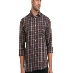 Parx Brown Cotton Slim Fit Chequered Casual Shirt-picture-8
