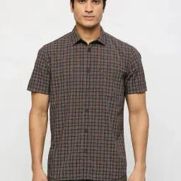 Basics Blue Cotton Slim Fit Checks Shirt-image-94