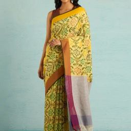 Taneira Yellow Cotton Printed Saree With Unstitched Blouse-picture-15