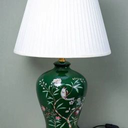 Whispering Homes Green European Style Painted Flower and Table Lamp with Shade-1