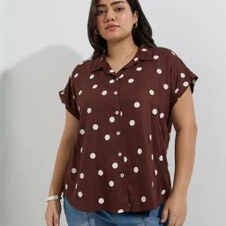 Gia by Westside Brown Polka Dotted Shirt-picture-11