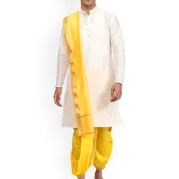 RAMESHWARAM FABRICS Men Solid Kurta with Dhoti Pant & Dupatta image 3