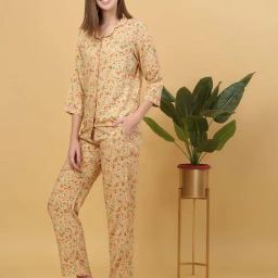 Sweet Dreams Beige Floral Print Shirt Pyjama Set-image-98
