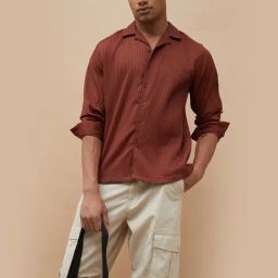 Forca by Lifestyle Rust Cotton Regular Shirt-image-116