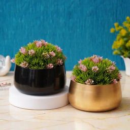 eCraftIndia Black & Gold Metal Planters Flower Vases Pots-image-94