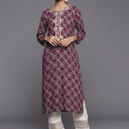 KSUT Bandhani Printed Sequinned Work Round Neck Straight Kurta-6