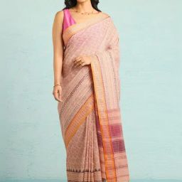 Taneira Orange Cotton Woven Saree With Unstitched Blouse-picture-9