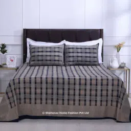 Shahenaz Navy Blue 120 TC Cotton Monica Double Bedsheet with 2 Pillow Covers-image-0