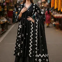 Lookmark Ethnic Motifs Printed A-Line Kurta With Trousers & Dupatta-picture-39