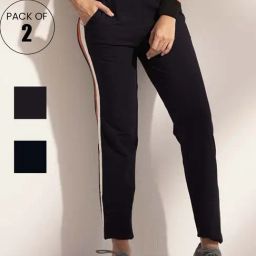 Lyra Black & Navy Cotton Sports Track Pants - Pack Of 2-image-62