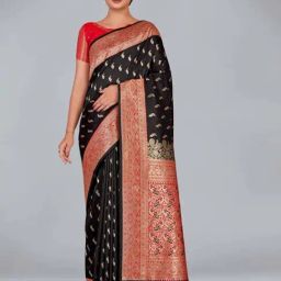Monjolika Fashion Women's Black Silk Blend Woven Baanrasi Saree With Unsttiched Blouse-picture-9