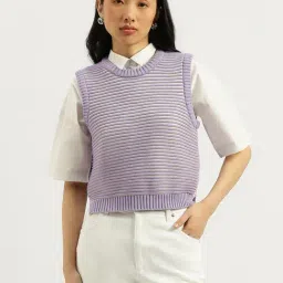 United Colors Of Benetton Purple Pure Cotton Striped Sweater-picture-0