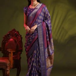 Saree Mall Purple Printed Saree With Unstitched Blouse-image-49