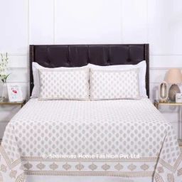 Shahenaz White & Golden 120 TC Cotton Jameela Booti Luxury Double Bedsheet with 2 Pillow Covers-image-75