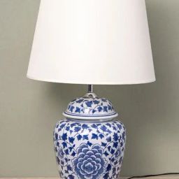 Whispering Homes Blue Floral Motif Jar Style Ceramic Table Lamp with Shade-18