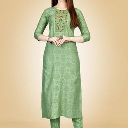 WILNERCROWN Paisley Embroidered Straight Kurta with Churidar-image-2