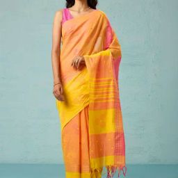 Taneira Yellow Cotton Printed Saree With Unstitched Blouse-image-24