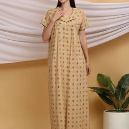 Sweet Dreams Beige Cotton Printed Night Gown-picture-48