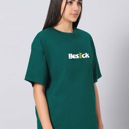Besick Typography Printed Round Neck Drop Shoulder Sleeves Cotton Oversized T-shirt-picture-40