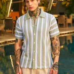 Campus Sutra Grey Polycotton Regular Fit Stripes Shirt-image-50