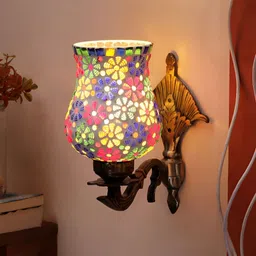 Devansh White & Green Textured Metal Traditional Wall Lamp-17