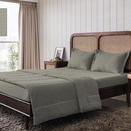 The Happy Pod Grey Embossed Microfiber 160 TC Flat Queen Bedsheet With 2 Pillow Covers-11