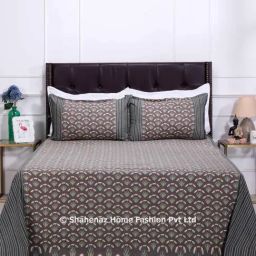 Shahenaz Dark Grey 120 TC Cotton Poplin Luxury Double Bedsheet with 2 Pillow Covers-2