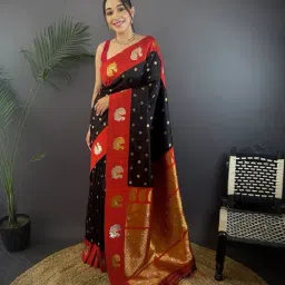 Elora Black Silk Ethnic Motifs Banarasi Saree With Unstitched Blouse-picture-5