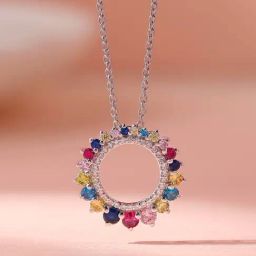 Ornate Jewels 925 Silver Round Multi Stone Circle Lollipop Necklace for Women-image-54