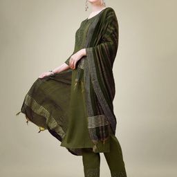 BAPS Floral Yoke Design Thread Work Straight Kurta With Trouser And Dupatta image 5