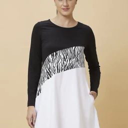 Being Human Black & White Printed A-Line Dress-image-47