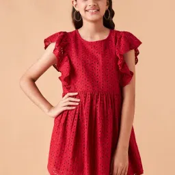 Cherry & Jerry Girls Maroon Solid A-Line Knee Length Dress-picture-34