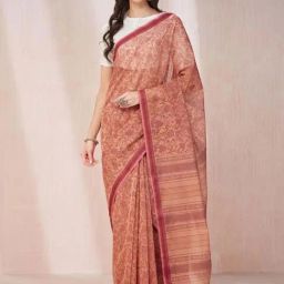 Fabindia Peach Printed Saree-image-8