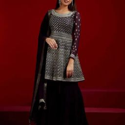 Libas Art Purple Embroidered Kurti Sharara Set With Dupatta-image-19