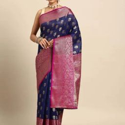 Silk Land Navy Silk Woven Saree With Unstitched Blouse-picture-25