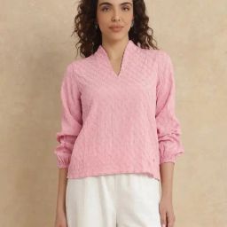 RAREISM Pink Cotton Blend Solid Long Sleeves Top-picture-11