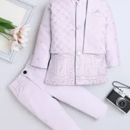 Fourfolds Kids Lavender Embroidery Three Piece Suit Set-picture-47