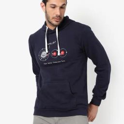 Campus Sutra Blue Cotton Regular Fit Printed Hooded Sweatshirt-image-68