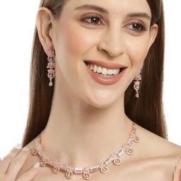 Karatcart Rose Gold Plated AD Necklace Set for Women-image-16