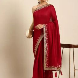 Mohey Red Silk Woven Saree With Blouse-image-2