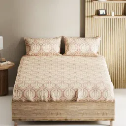 Bianca Palladium Rosemauve Cotton Geometric 144 TC King Flat Bedsheet with 2 Pillow Covers-image-61