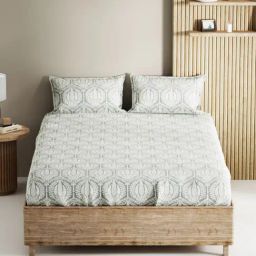 Bianca Palladium Saphireblue Cotton Geometric 144 TC King Flat Bedsheet with 2 Pillow Covers-image-80