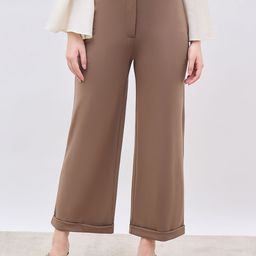 Styli Women Wide Leg Folded Hemline High Waist Trousers-image-58