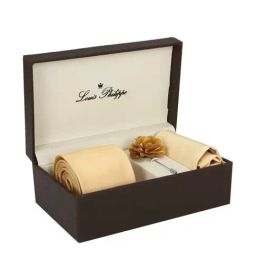 Louis Philippe Beige Solid Tie with Pocket Square and Lapel Pin-47